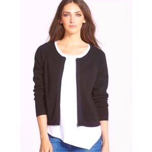 Eileen Fisher Cardigan Large Black Silk/Cotton Blend Zip Up quiet Luxury $295